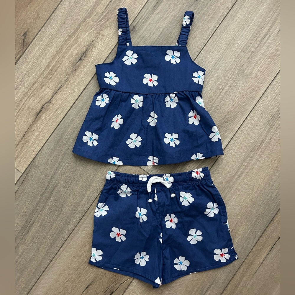 NWT Girls Blue Floral Peplum 2-Pc Set by Wonder Nation - Sz 4T